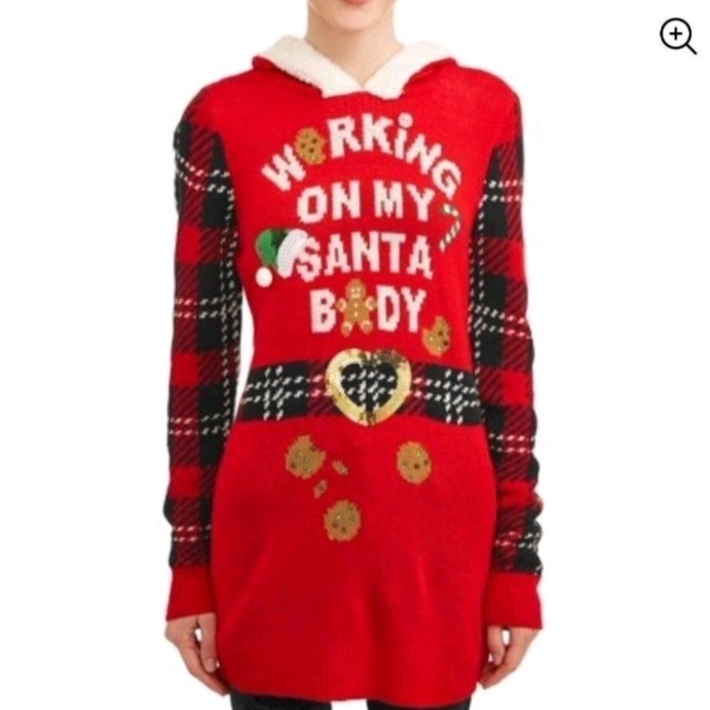 Red Holiday Dress Sweater with Santa Design